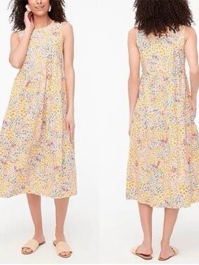 J. Crew Ditsy Flower Print Tiered Midi Dress Sleeveless Multicolor Size 4